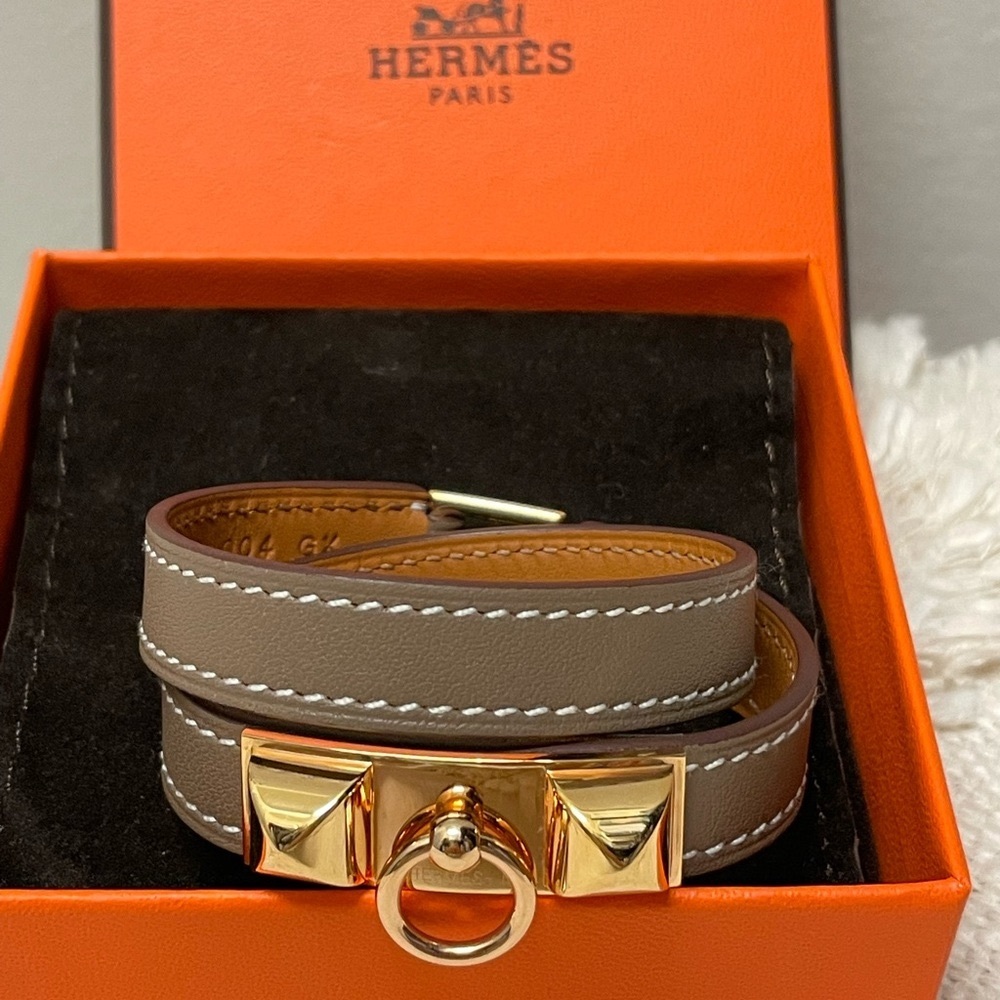 Hermes Rivale Double Tour Bracelet Etoupe Rose Gold XS